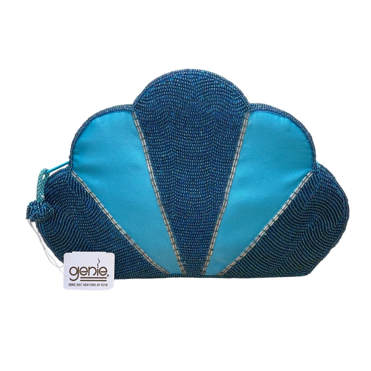 Genie Women’s Blue Beaded Satin Cloud Shaped Clutch Handbag Zipper Closure