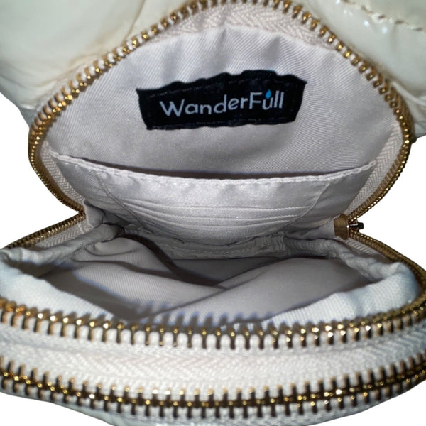 WanderFull Women’s Ivory Glossy Quilted Crossbody Hydrobag With Adjustable Strap