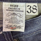Premium Denims Goods Mens Denim Studded Jeans Boot Cut Embellished Size 38