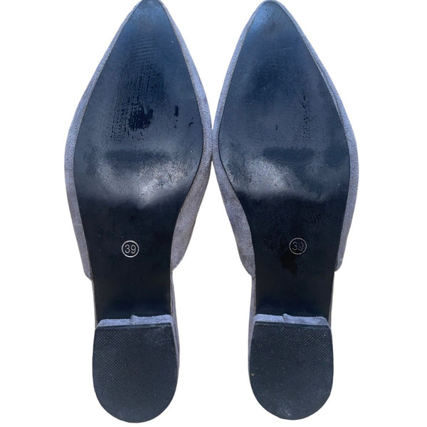 Giuseppe Zanotti Women’s Gray Faux Suede Pom-Pom Almond Toe Slip-On Mules Size 9