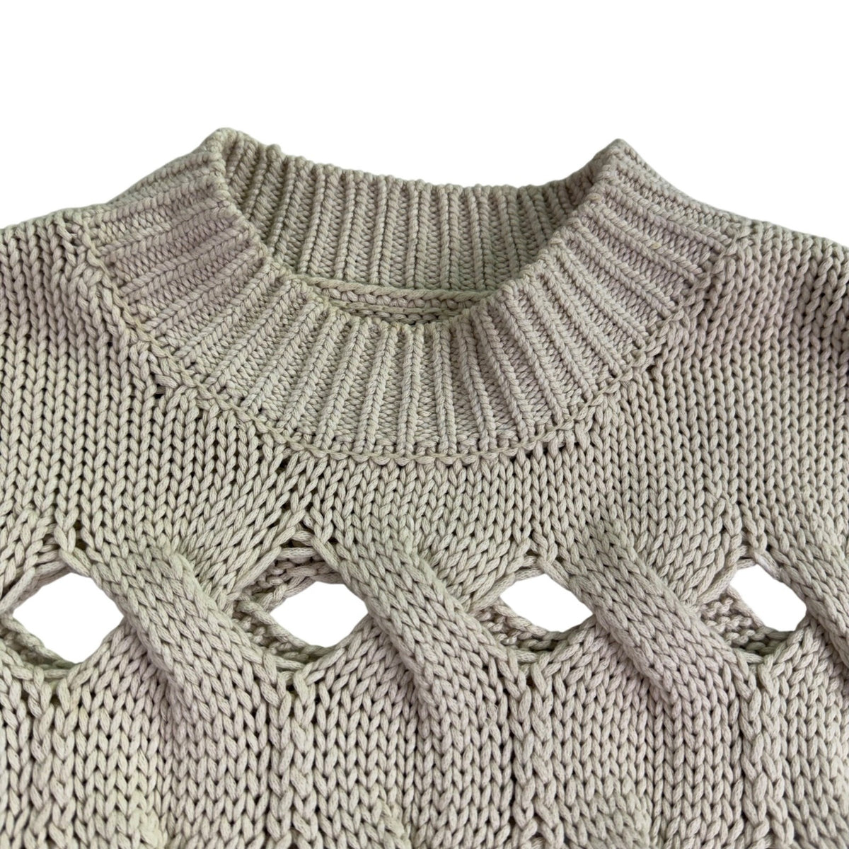 Anine Bing Women Beige Cotton/Polyester Sweater Vest Sleeveless Cable Knit Sz XS