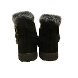 Khombu Women’s Black Leather Faux Fur Winter Buckle Accent Ankle Boots Size 8M
