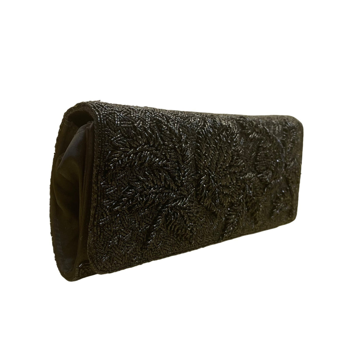 Vintage 50"s Bonnies Women’s Black Beaded Floral Handmade Clutch Evening Bag