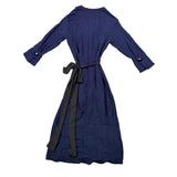 Zara Basic Womens Navy Cotton Long-Sleeve Maxi Wrap Dress With Tie Belt Sz  M