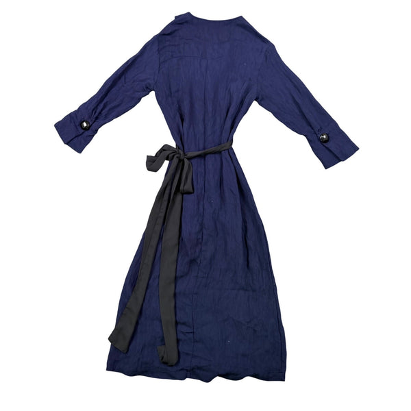 Zara Basic Womens Navy Cotton Long-Sleeve Maxi Wrap Dress With Tie Belt Sz  M