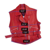Bloomingdales Womens Red Leather Sleeveless Vest Belted Zipper Pockets Size S