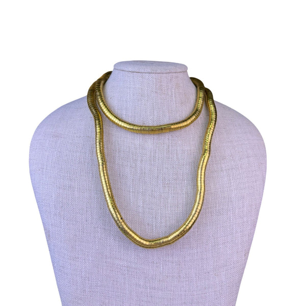 Vintage Gold Tone Flexible Tubular Necklace Or Bracelet Ribbed Textured Design