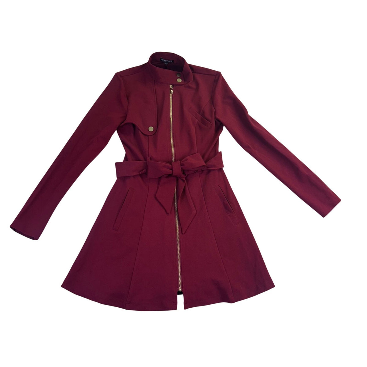 Fashion Nova Womens Red Pleated Mini Dress Zip Closure Belted Size M