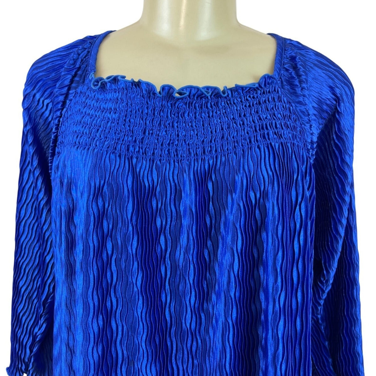 Magic It Fits Womens Blue Pleated 3/4 Sleeve Blouse