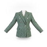 Zara Womens Green Cotton Blend Tweed Double-Breasted Blazer Stylish Morocco Size