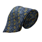 Brioni Mens Blue Yellow Silk Geometric Tie Handmade In Italy Elegant Design