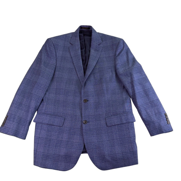 Jos. A. Bank Mens Blue Wool Plaid Suit Jacket Reserve Collection Size 43R