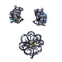 Vintage Womens Silver Tone Rhinestone Floral Brooch & Clip-On Earrings Set