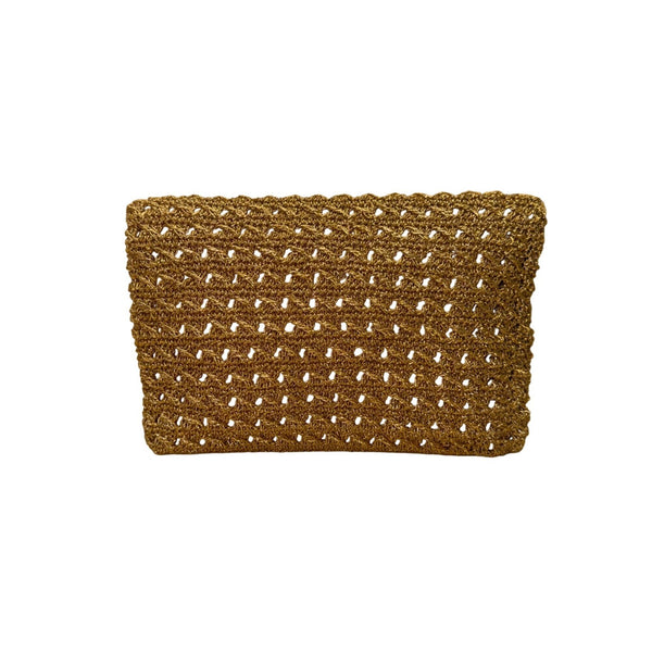 Handcrafted Woven Women’s Gold Metallic Beaded & Satin Lining Mini Clutch