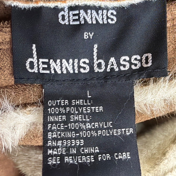 Dennis By Dennis Basso Womens Tan Faux Suede & Fur Button Jacket Winter Sz L