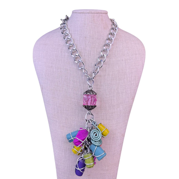 Handcrafted Womens Multi-Color Leather & Metal Necklace Bracelet Earring Set