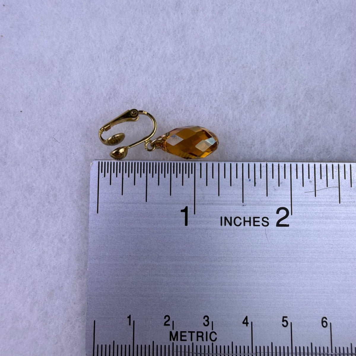Gold Tone Womens Faceted Drop Clip-On Earrings Amber Crystal Accents 1
