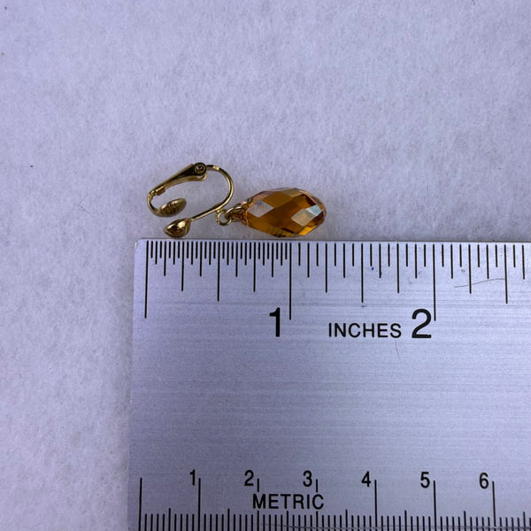 Gold Tone Womens Faceted Drop Clip-On Earrings Amber Crystal Accents 1