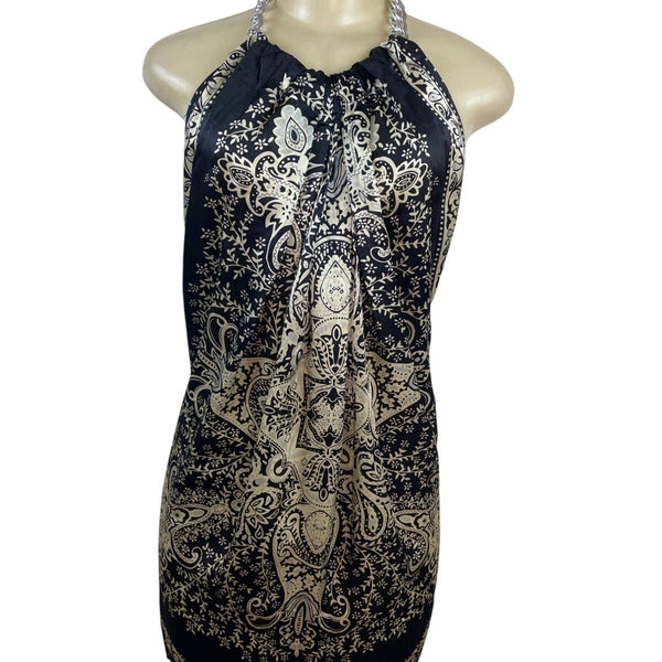 Forever Halter Neck Black & Gold Blouse With Chain Detail Paisley Size M - New