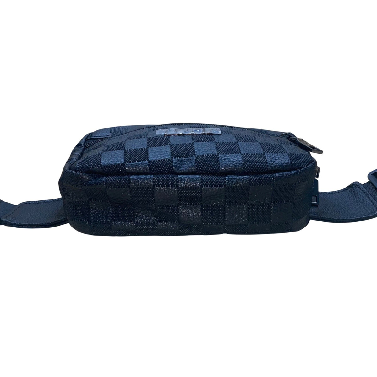 Yuma Unisex Black Checkered Adjustable Strap Fanny Pack Small Crossbody Bag