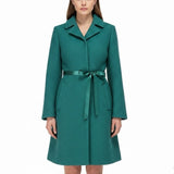 Kristina Ti Green Waffle Coat With Satin Ribbon Tie Waist Made In Italy Size M