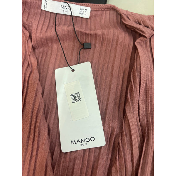 Mango Women's Dusty Pink Pleated Overlap Crop Top Shirt Sz S - NWT