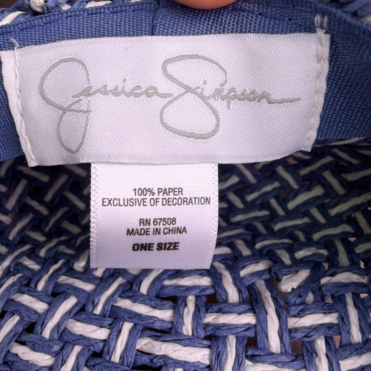 Jessica Simpson Womens Navy & White Woven Paper Sun Hat With Bow One Size