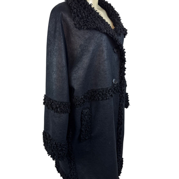 Adolfo Dominguez Women’s Black Faux Shearling Coat With Button Front