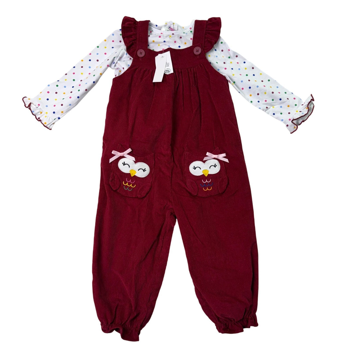 Goodlad Toddlers Burgundy & White Overalls & Polka Dot Shirt Set Sz 24mos - New