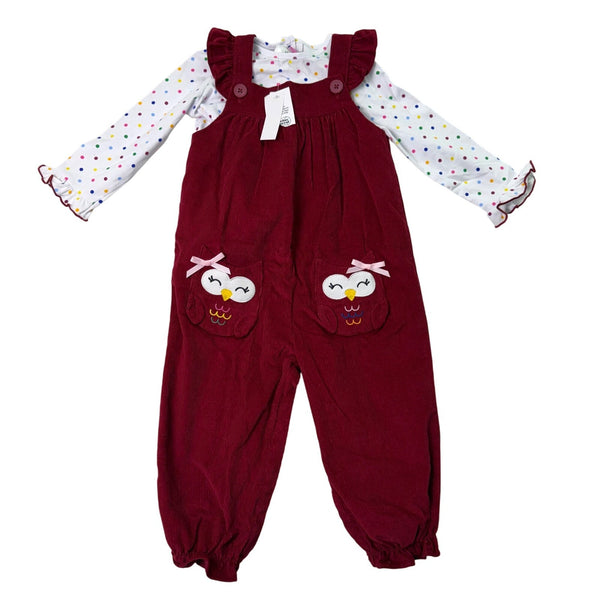 Goodlad Toddlers Burgundy & White Overalls & Polka Dot Shirt Set Sz 24mos - New