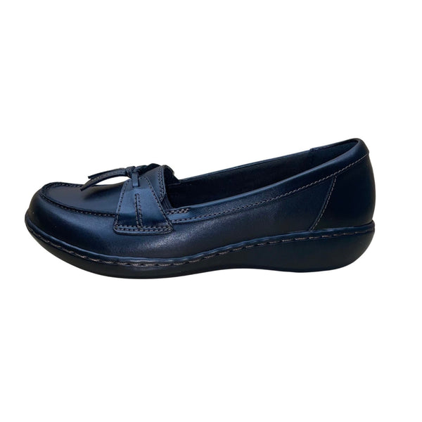 Clarks Women’s Black Leather Wide Fit Ashland Bubble Comfort Loafers Size 7.5W