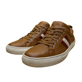 Bally Men’s Brown Leather White & Red Stripe Low-Top Casual Sneakers Size US10.5
