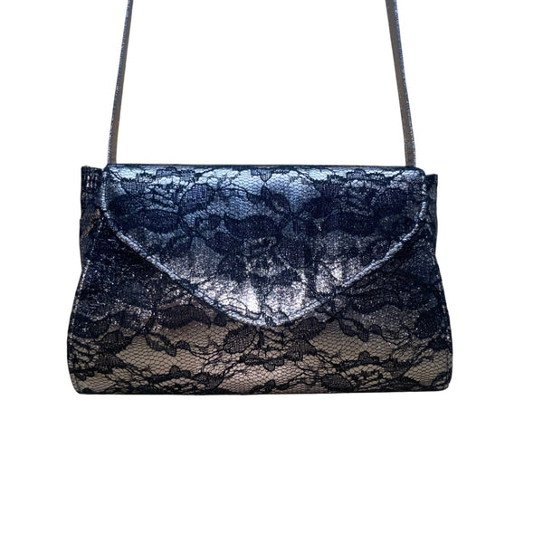 Neiman Marcus Women’s Dark Silver With Silver-Tone Strap  Envelope Clutch