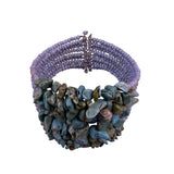 Multistrand Turquoise & Blue Beaded Bracelet Womens Handmade Stone Chips