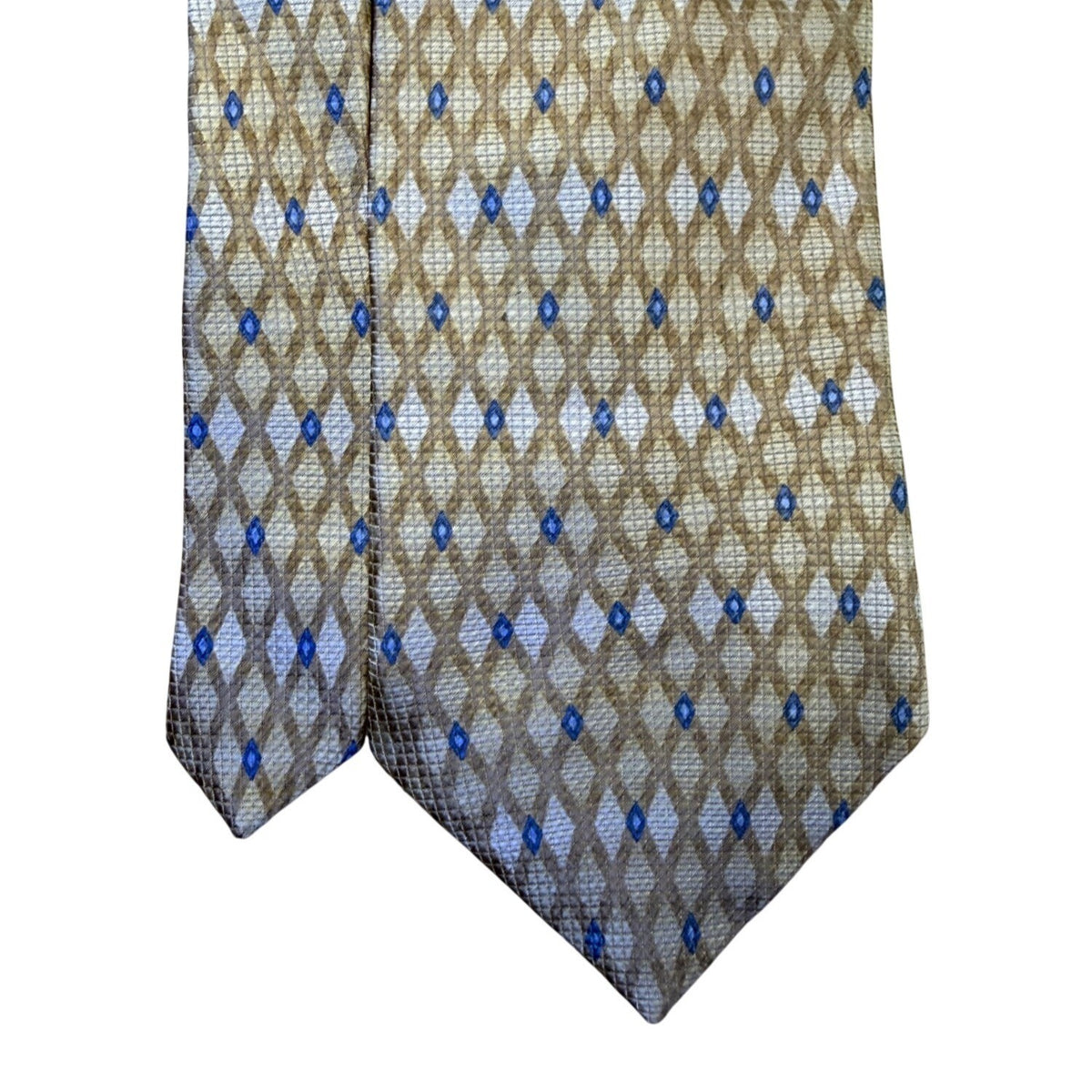 Crazy Horse Mens Gold & Blue Printed 100% Silk Tie Diamond Pattern