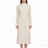 Queens Street Womens Cream Ribbed Knit Long Sleeve Midi Sweater Dress Size OS