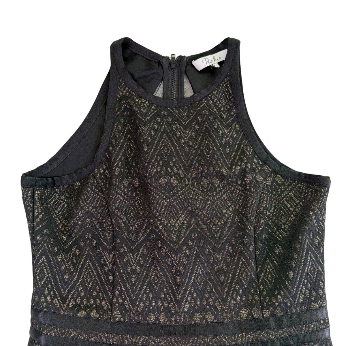 Parker Womens Black  Chevron Fit & Flare Sleeveless Dress Size S