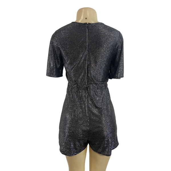 19 Cooper Women's Black and Silver Short Pants and Sleeve Jumpsuit Sz XS
