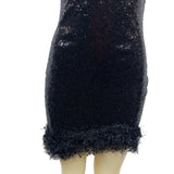 Black Sequin Sleeveless Mini Dress With Fringe Accent