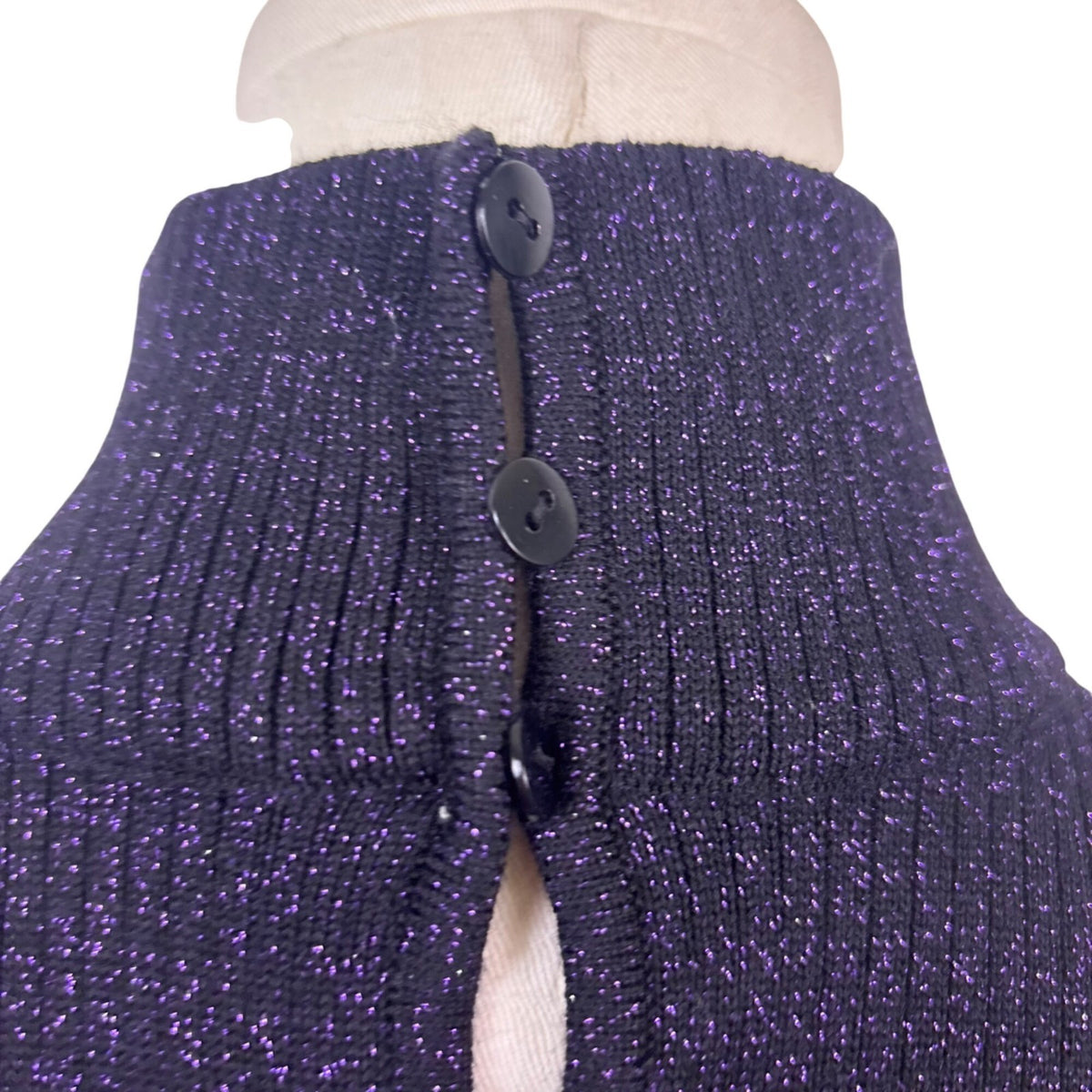 Escada Purple Frostfox Fur Cuff Glitter Set Turtleneck Vest Cardigan Sz 40