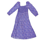 J. Crew Womens Blue Floral Smocked Long-Sleeve Midi Dress Viscose Size L