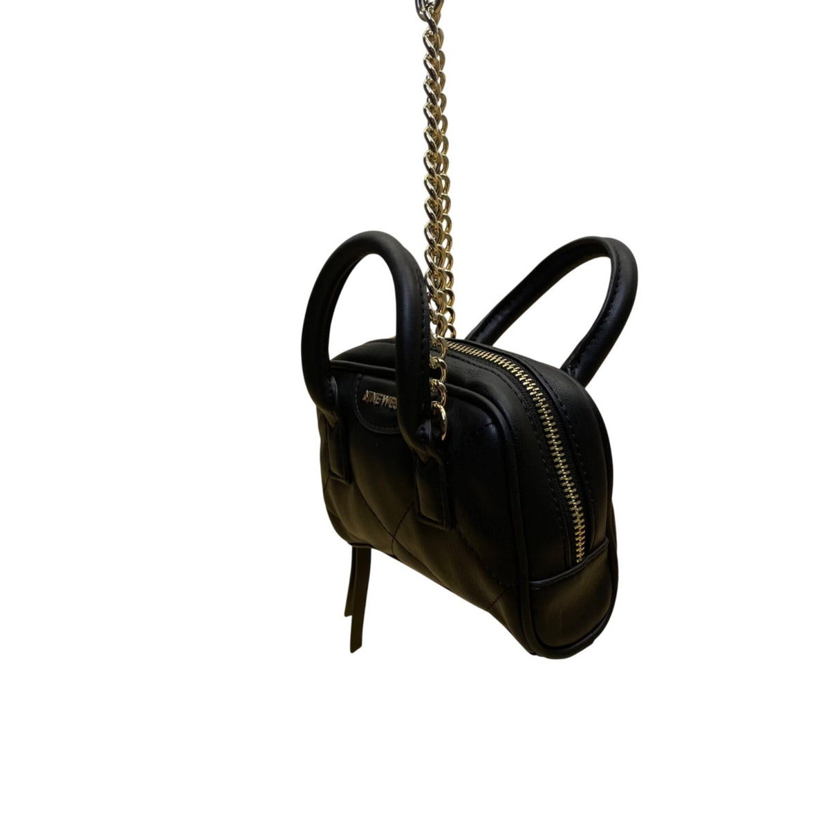 Nine West Women’s Black Faux Leather Quilted Gold Chain Strap Crossbody Mini Bag