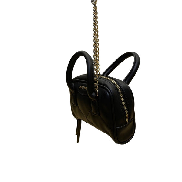 Nine West Women’s Black Faux Leather Quilted Gold Chain Strap Crossbody Mini Bag