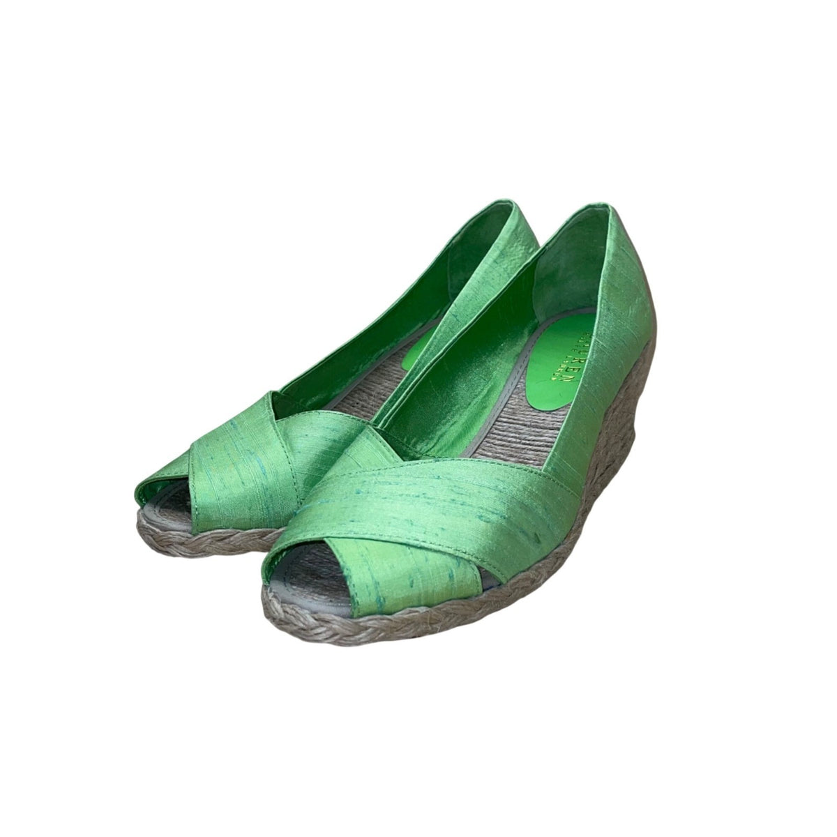 Lauren Ralph Lauren Women’s Lime Shantung Cecilia Peep Toe Wedge Shoes Size 7B