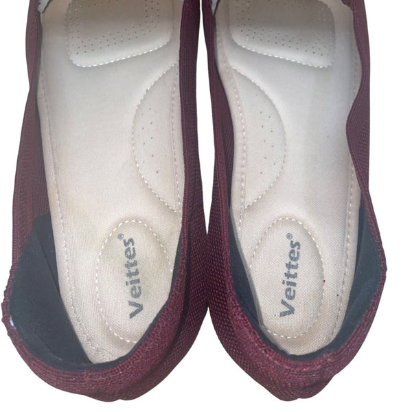 Veittes Women’s Burgundy Woven Slip-On Casual Ballet Flats Size 11W