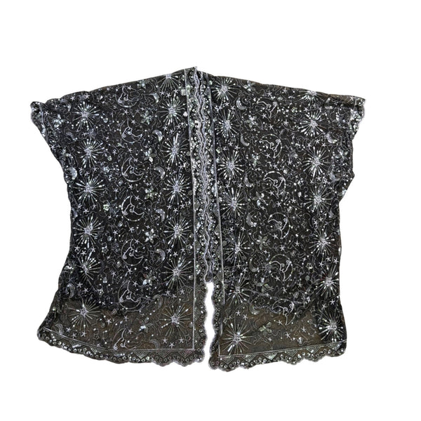 Dreamkeeper Collection Womens Black Sheer Kimono Stars Embellished Open Front OS