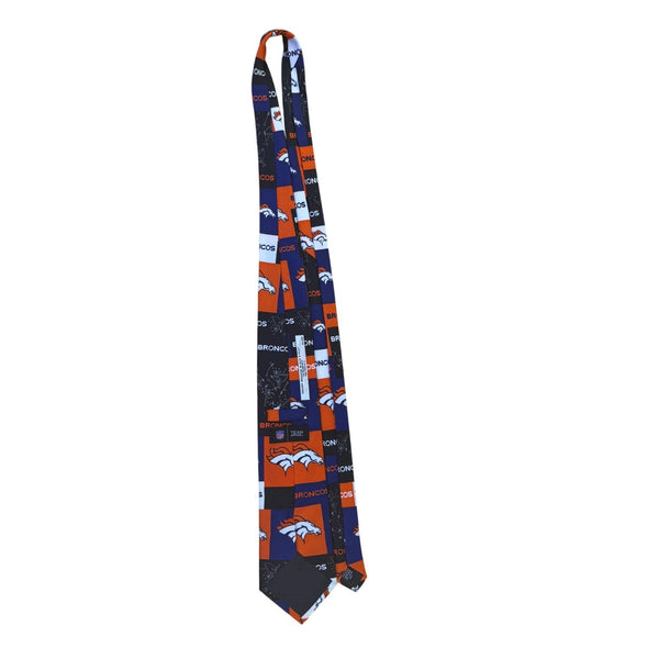 NFL Team Apparel Mens Orange/Blue Polyester Denver Broncos Tie Handmade Logo Des
