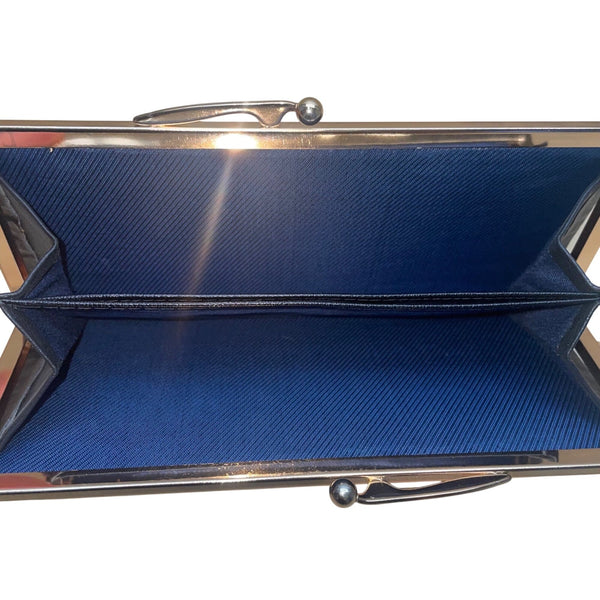 Japanese Women’s Blue Fabric & Metal Floral Pattern Clasp Wallet
