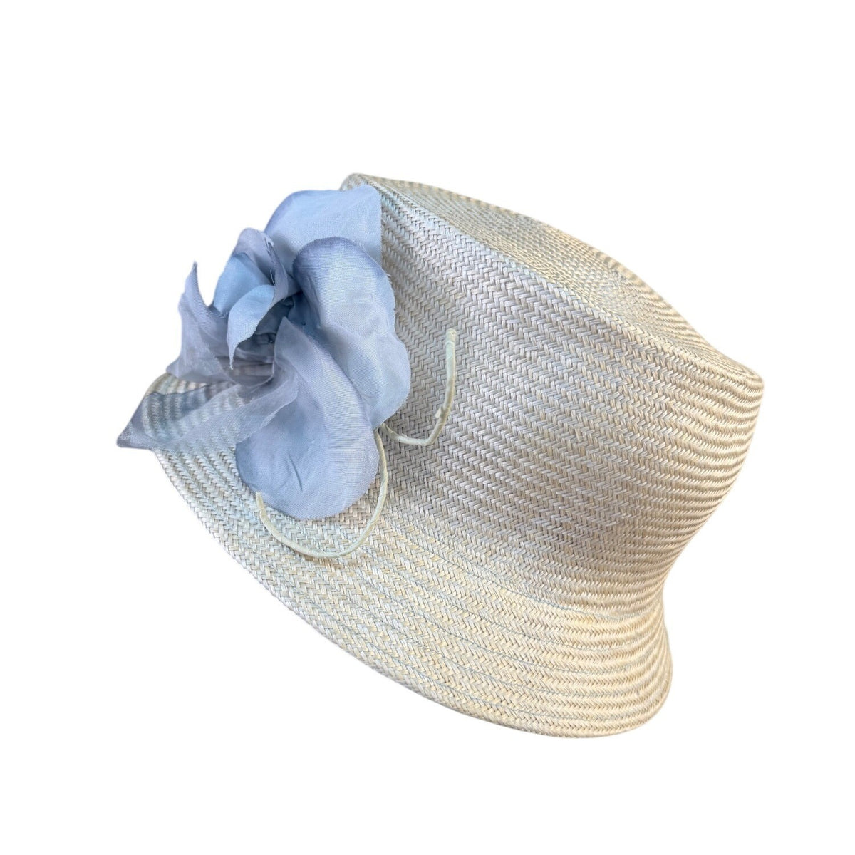 Vintage Ariane Millinery Womens Natural Straw Hat White Wide Brim Floral Accent