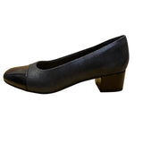 Clarks Women's Navy Faux Leather Block Heel Cap Toe Collection Pumps Size 7.5